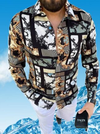 Купить luxury Fashion Casual shirt Bohemian Chemisier Clothes style mens print long sleeve XXXL top Blusa Pattern Blouses