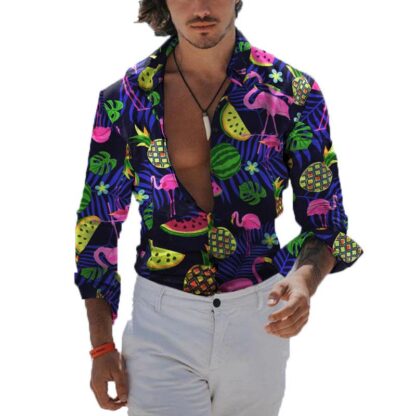 Купить Fancy Loose casual fashion print long sleeve Hawaii shirt camisa size 2XL 3XL chemise high quality blouses