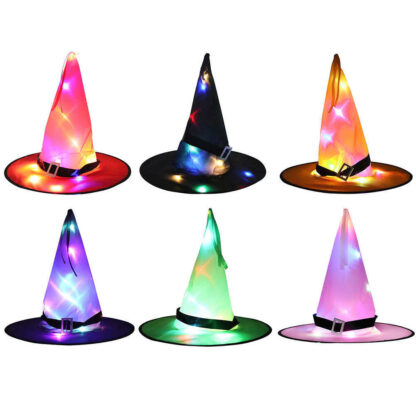 Купить Halloween Led Luminous Witch Hat Glowing Witches Hat Headdress for Children Adult Party Costume Halloween Decoration Props Q0811