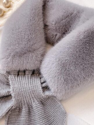 Купить Scarves Fashion Fur And Knitted Scarf Soft Warm Woolen Women Winter Neckerchief Girl Cute Solid Ladies