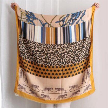 Купить Scarves 2021 Autumn And Winter Women's Leopard Print Chain Cotton Linen Scarf Silk Fashion Wild Decoration Travel Shawl