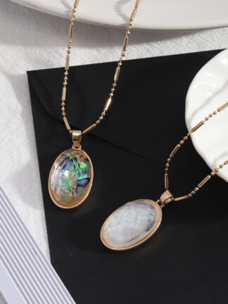 Купить Luxury Style Handmade Women Gold Chain Natural Abalone Shell Pendant Necklace