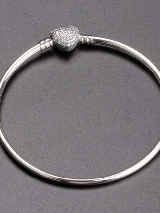 Купить Heart shaped Pave Clasp Bangle Bracelet sets Original Box for 925 Sterling Silver fashion Charm Women Gift for girlfriend