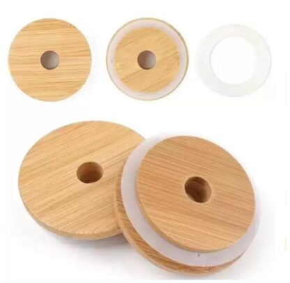 Купить Bamboo Cap Lids 70mm 88mm Reusable Wooden Mason Jar Lid with Straw Hole and Silicone Seal DHL Free Delivery FY5015 C0111