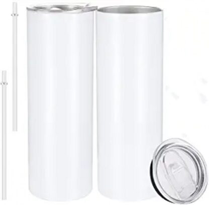 Купить USA STOCK! 20oz Blank Sublimation Tumblers Plastic Straw And Lid Double Wall Insulated White Stainless Steel Water Cups For DIY Gifts