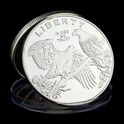 Купить 10pcs Non Magnetic Libert Silver Plated Souvenir Bald Eagle In God We Trust USA Collectible Gift Collection Art Liberty Coin Commemorative Coin