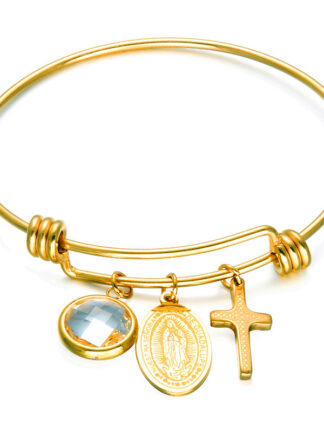 Купить Luxury Stainless Steel Virgin Mary Cross Charm Bangle Bracelet Catholicism Jewelry for Gift