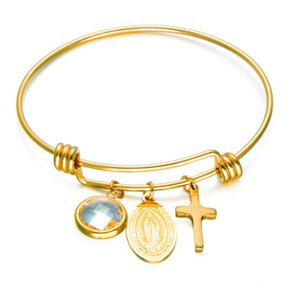 Купить Luxury Stainless Steel Virgin Mary Cross Charm Bangle Bracelet Catholicism Jewelry for Gift