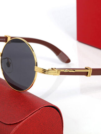 Купить Classic Mens Designer Sunglasses for Women Big Round Gold Alloy Full Frame Sunglass Oval Goggle Man Woman Vintage Brand Eyeglass Wooden Bamboo Luxury Eyeglasses
