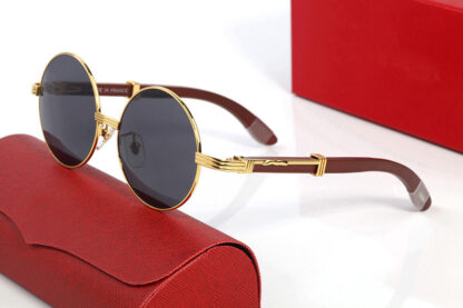 Купить Classic Mens Designer Sunglasses for Women Big Round Gold Alloy Full Frame Sunglass Oval Goggle Man Woman Vintage Brand Eyeglass Wooden Bamboo Luxury Eyeglasses