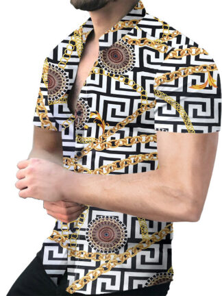 Купить Men's short sleeve button down shirt hawaiian shirts tops for men small medium large plus size 2xl 3xl printing clothing striped blouse