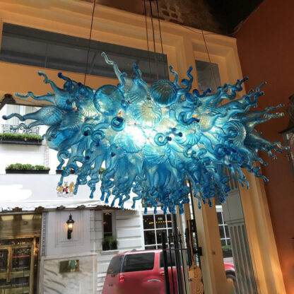 Купить Modern Pendant Light Fixture LED Chain Chandeliers Lamp Blue Hand Blown Glass Chandelier Lighting Lustre Hotel Home Art Decoration