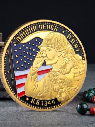 Купить 20PCS Non Magnetic Crafts 1944.6.6 D-Day Omaha Beach 1oz Gold Plated Souvenir Cimetiere American Military Challenge Coin Collection