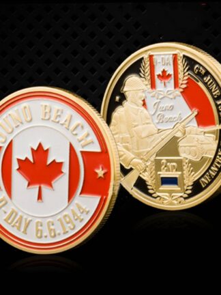 Купить 2pcs Non Magnetic Day D Normandy Juno Beach Military Craft Canadian 2rd Division Gold Plated 1oz Commemoration Collectible Coin Collectibles