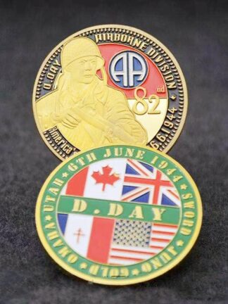 Купить 2pcs Non Magnetic Crafts 1944.6.6 USA Military 82nd Airborne Division Gold Plated Challenge Souvenir Coin Army Collectible Gifts Medal