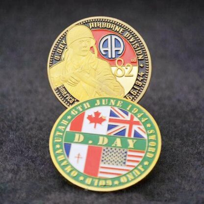 Купить 2pcs Non Magnetic Crafts 1944.6.6 USA Military 82nd Airborne Division Gold Plated Challenge Souvenir Coin Army Collectible Gifts Medal