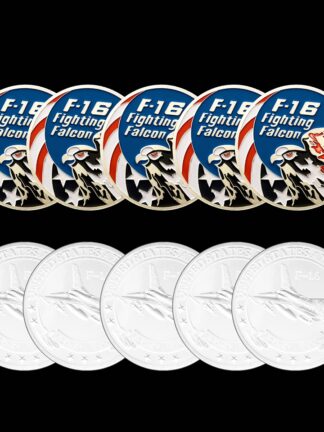 Купить 5PCS Non Magnetic US Military Craft F-16 Fighting Falcon Silver Plated Eagle Challenge Commemorative Coin