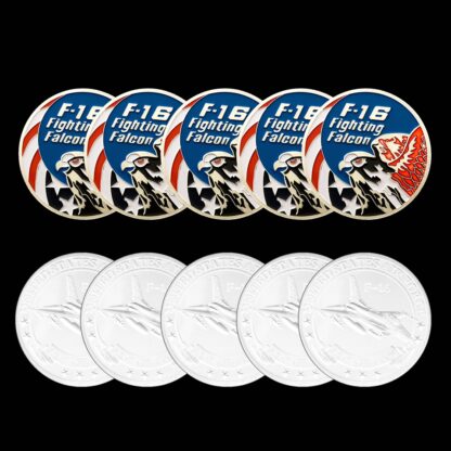 Купить 5PCS Non Magnetic US Military Craft F-16 Fighting Falcon Silver Plated Eagle Challenge Commemorative Coin