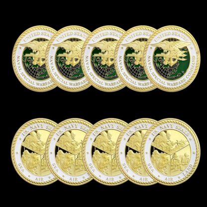 Купить 5pcs Non Magnetic Crafts US Navy Seals Sea Air Land Naval Special Warare Command Gold Plated Challenge Coin
