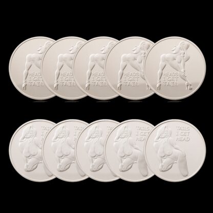 Купить 5pcs Non Magnetic Crafts Sexy Woman Coin Get Tails Head! Adult Challenge Lucky Girl Silver Plated Commemorative Coins Collection