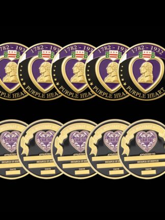 Купить 5pcs Non Magneitc USA Challenge Coin Craft 1782-1932 Purple Heart Reward Superior Military Soldier Medal Gold Plated Badge Art