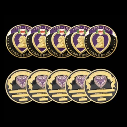 Купить 5pcs Non Magneitc USA Challenge Coin Craft 1782-1932 Purple Heart Reward Superior Military Soldier Medal Gold Plated Badge Art