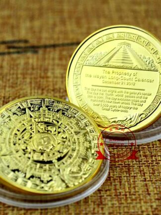 Купить 50PCS Non Magnetic Crafts Mexican Maya Aztec Calendar Prophecy Culture Gold Plated Commemorative Coin Collectibles