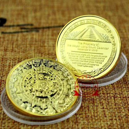 Купить 50PCS Non Magnetic Crafts Mexican Maya Aztec Calendar Prophecy Culture Gold Plated Commemorative Coin Collectibles