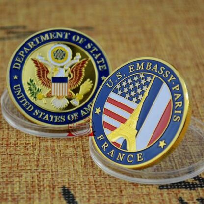 Купить 50pcs Non Magnetic Crafts USA Department Of State Embassy Paris France Tower Souvenir Challenge Gold Plated Collectible Coin