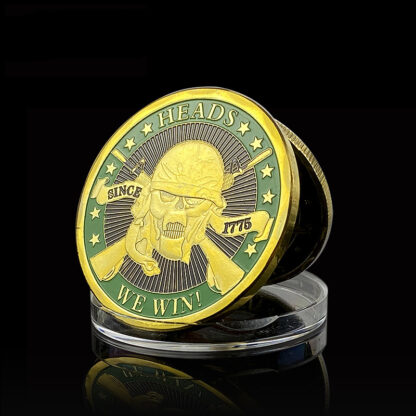 Купить Non Magnetic 1775 Tails You Lose Heads We Win Skull Heroic Soldier Craft Gold Plated Metal Challenge Souvenir Coin Gift