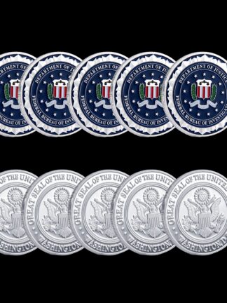 Купить 5pcs Non Magnetic Metal Craft Great Seal USA Department Justice Federal Bureau Of Investigation Silver Plated Souvenir Coin Replica Collection Badge