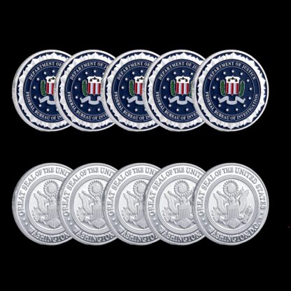 Купить 5pcs Non Magnetic Metal Craft Great Seal USA Department Justice Federal Bureau Of Investigation Silver Plated Souvenir Coin Replica Collection Badge