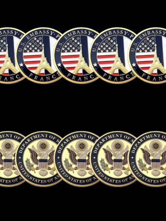 Купить 5pcs Non Magnetic Craft USA Department Of State Embassy Paris France Tower Souvenir Challenge Gold Plated Collectible Coin