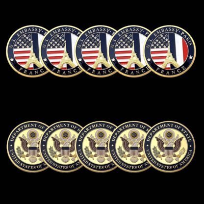 Купить 5pcs Non Magnetic Craft USA Department Of State Embassy Paris France Tower Souvenir Challenge Gold Plated Collectible Coin