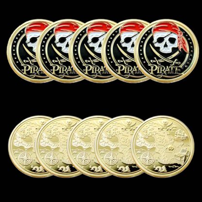 Купить 5pcs Non Magnetic Challenge Badge Craft Skull Pirate Ship Gold Plated Treasure Coin Lion of The Sea Running Wild Collectible Vaule