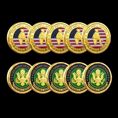 Купить 5pcs Non Magnetic Metal Craft Proud Served This We'll Defend Duty Honor Country Veteran Day US Flag Army Challenge Coin With Capsule