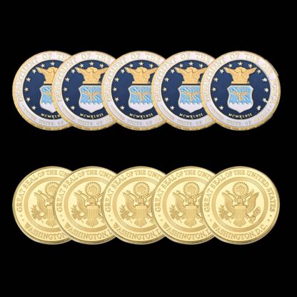 Купить 5pcs Non Magnetic USA Military Challenge Craft Gold Coin Department Of The Air Force Washington D.C Badge Value With Capsule
