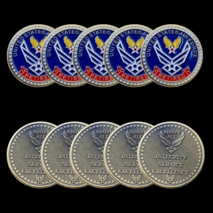 Купить 5pcs Non Magnetic Military Craft United States Air Force Retired Above All Initegrity Service Excellence Bronze Plated Challenge Coin