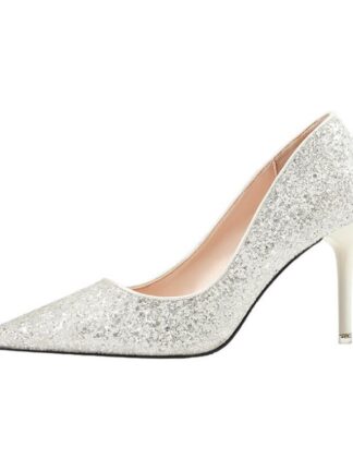 Купить 2022 Shoes Woman Satin-Cloth Diamond-Buckle High-Heels Fashion Basic Shallow Shiny Sexy
