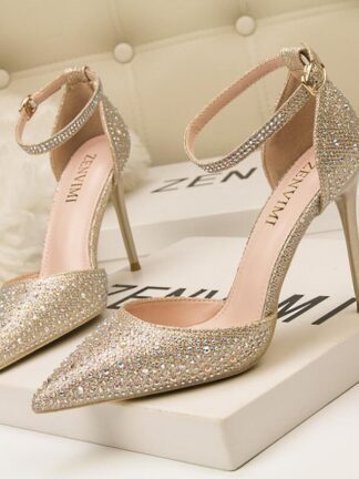 Купить Luxury Rhinestone Sparkling diamond Top Quality heels women Dress Shoe Genuine Leather high heel pointed toes Sexy Party Wedding With womens shoes