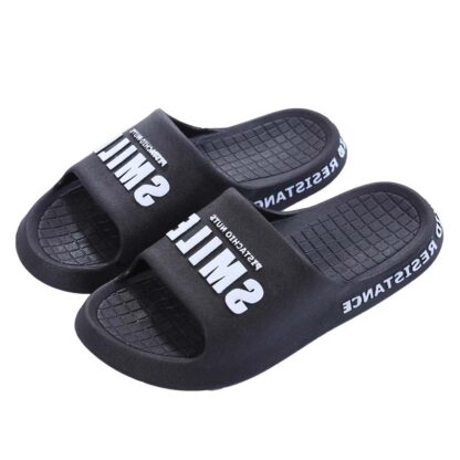 Купить Men Flat Slippers Summer Beach Home Indoor Non-slip Bathing Fashion Smile Printing Shoes Male Slides Pantoufle Homme
