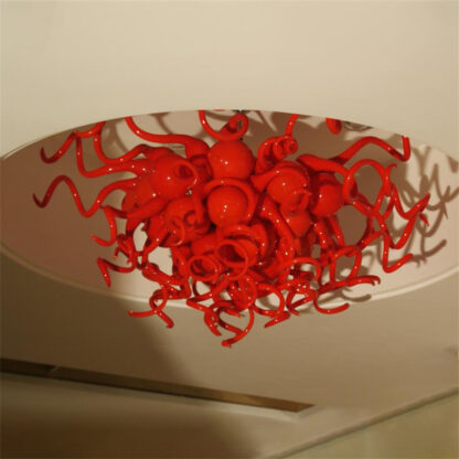 Купить Art Deco Bedroom Bedside Lamps Ceiling Lights Hand Blown Murano Glass Chandelier 60*60CM Red Colored