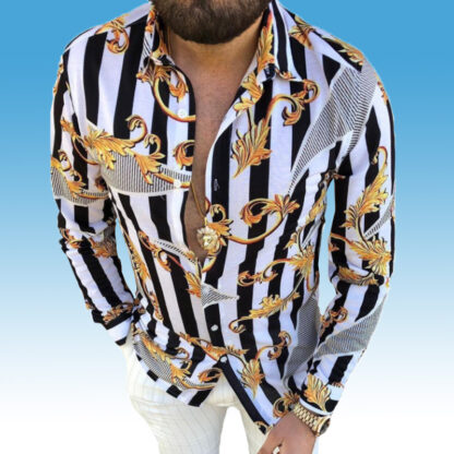 Купить New lapel shirt striped flower print button up blouse casual slim fit long sleeved blusa shirts
