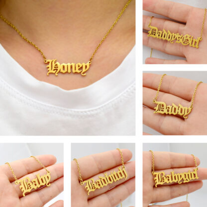 Купить 18K Gold Plated Stainless Steel Name Angel Babygirl Princess Pendant Necklace Custom Design