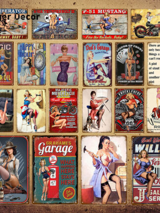 Купить Retro Vintage Home Decor Garage Metal Signs Pin Up Girl Poster Car Motorcycle Plane Aircraft With Sexy Lady Wall Sticker YI-0501