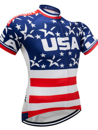 Купить 2021 USA Flag Men's Cycling Tops Clothing Jerseys Bike Short Sleeve Jersey Shirt Team