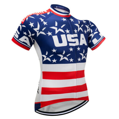 Купить 2021 USA Flag Men's Cycling Tops Clothing Jerseys Bike Short Sleeve Jersey Shirt Team