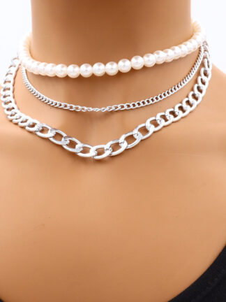 Купить 18K Gold Plated Multi Layer Artificial Pearl Chokers Link Chain Necklaces for Women
