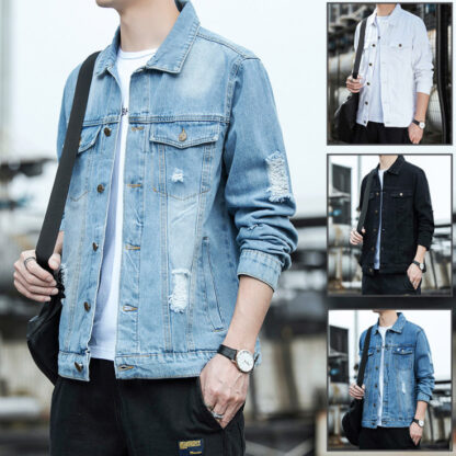 Купить Denim jacket men's autumn black blue destroyed coat mens casual trendy cotton top clothes jeans jackets