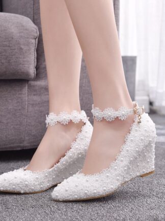 Купить Pearl lace fashion women's shoes sexy slim shallow buckle high heels